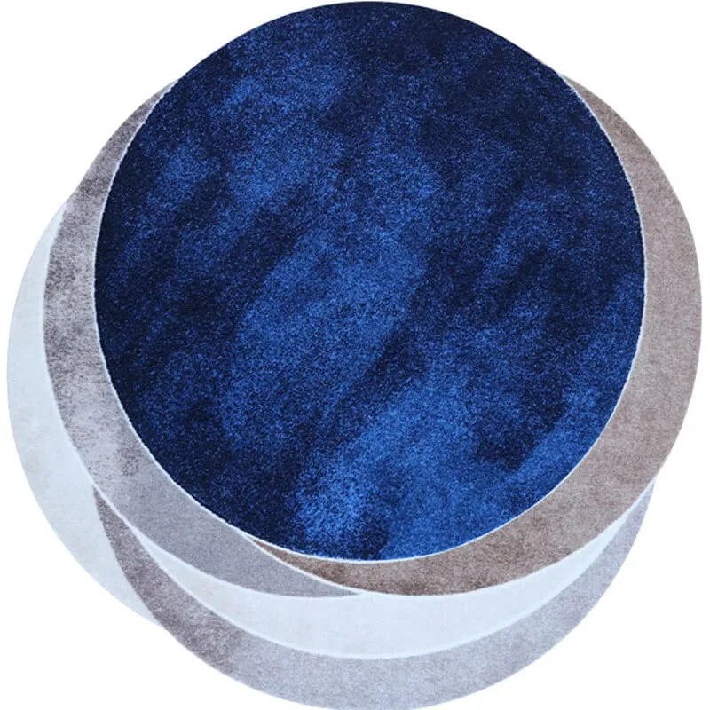 Navy Blue Rug Shaped Geometric Round Carpets for Living Room - Warmly Home