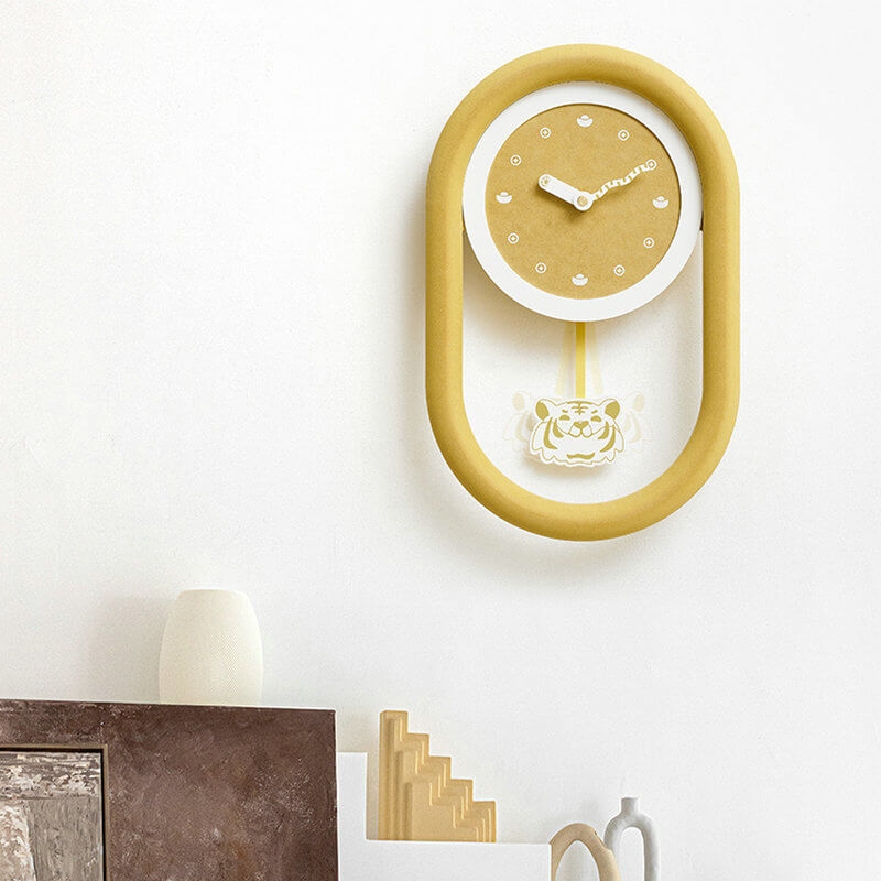 Oval Pendulum Clock Cute Lovely Tiger Red Yellow Wall Watch - Warmly Life