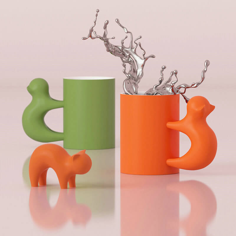 Cat Mugs Beauty Unique Ceramic Green Orange Cute Lovely Art Animal Coffee Cups - Warmly Life