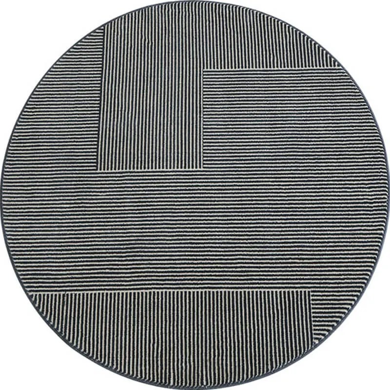 Round Wool Rug Unique Black White Striped Line Area Round Carpets - Warmly Home