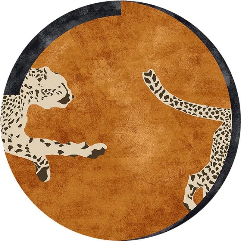 Leopard Round Rug Animal Design Orange Area Circle Carpets for Living Room - Warmly Home