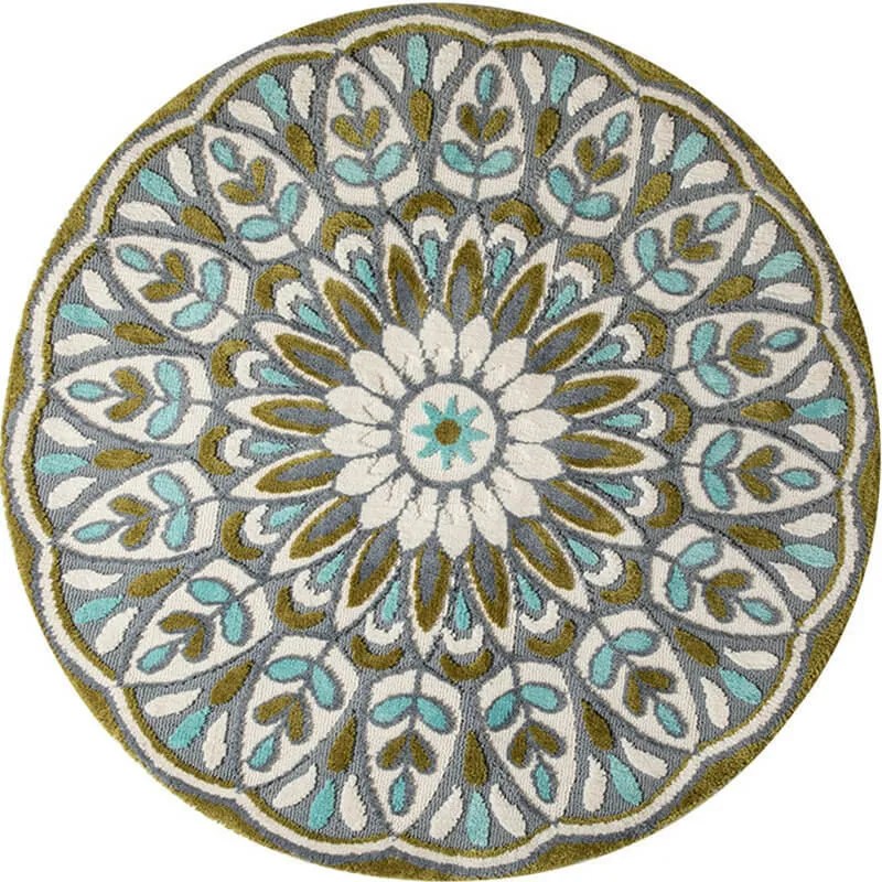 Green Floral Rug Bohemian Rustic Vintage Area Round Carpets for Living Room - Warmly Home