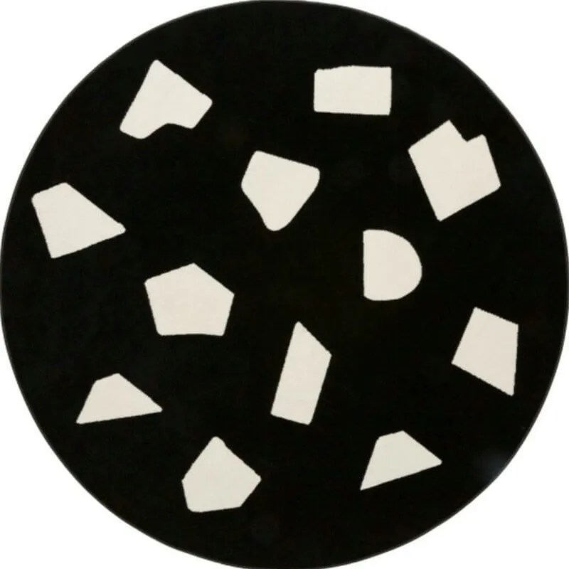 White Black Round Rug Unique Modern Abstract Pattern Circle Area Carpets - Warmly Home