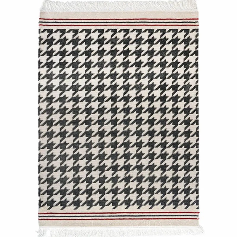 Houndstooth Rug Classic Pattern White and Black Tassel Area Carpets - Warmly Home