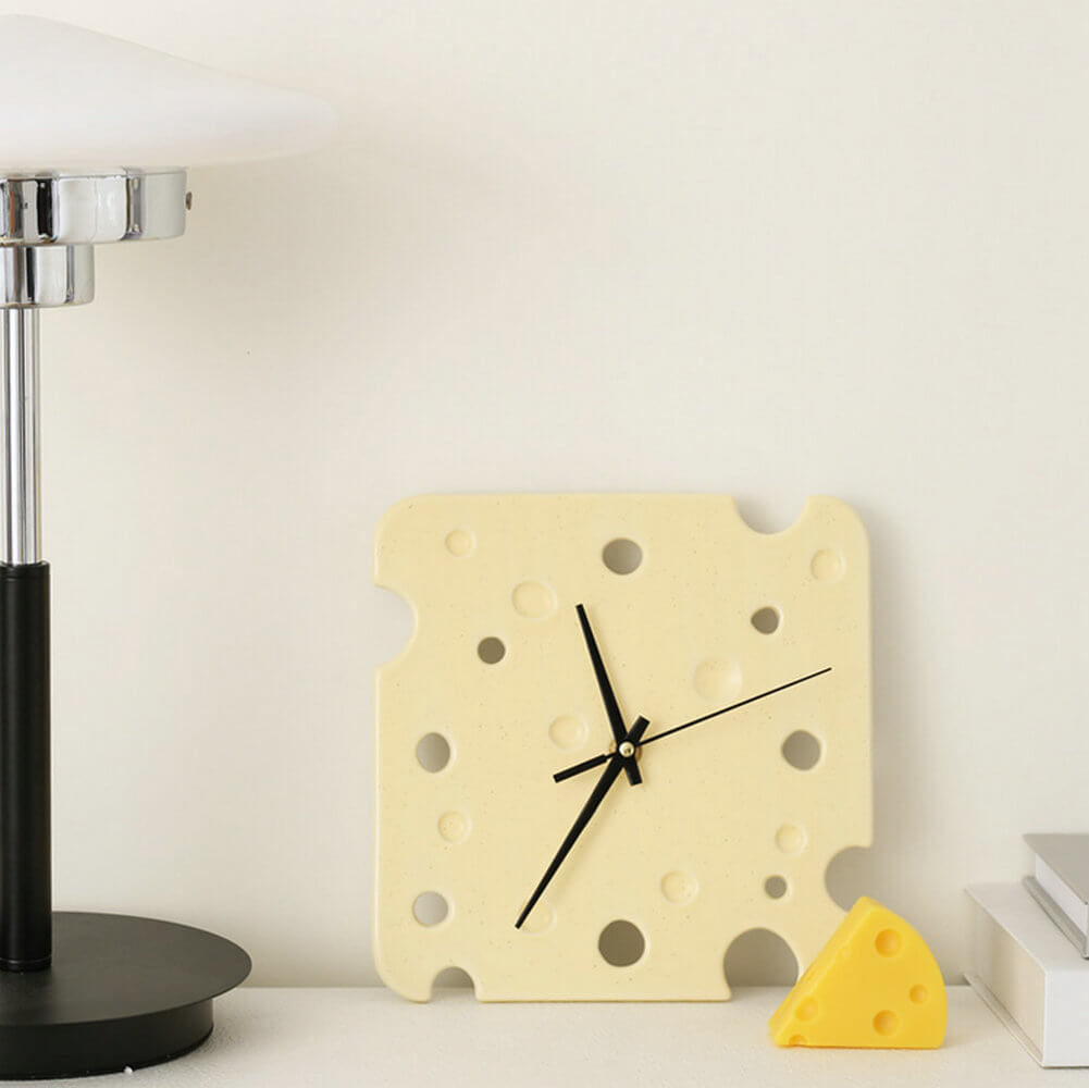 8" Cheese Wall Clock Unique Design Ceramic Cream Color Wall Watch Decor - Warmly Life