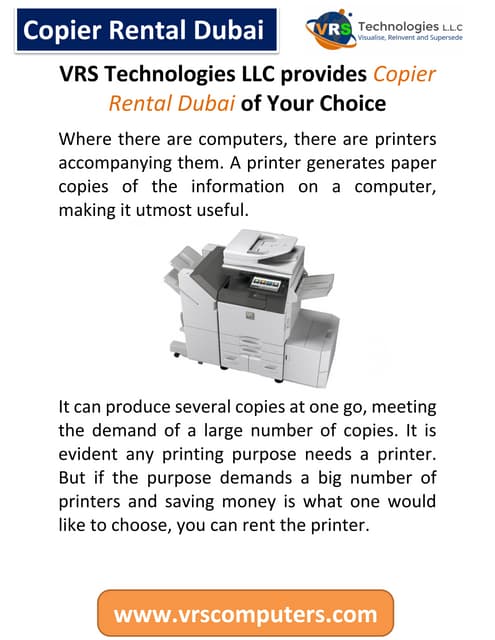 Choose Your Copier Rental in Dubai at VRS Technologies LLC