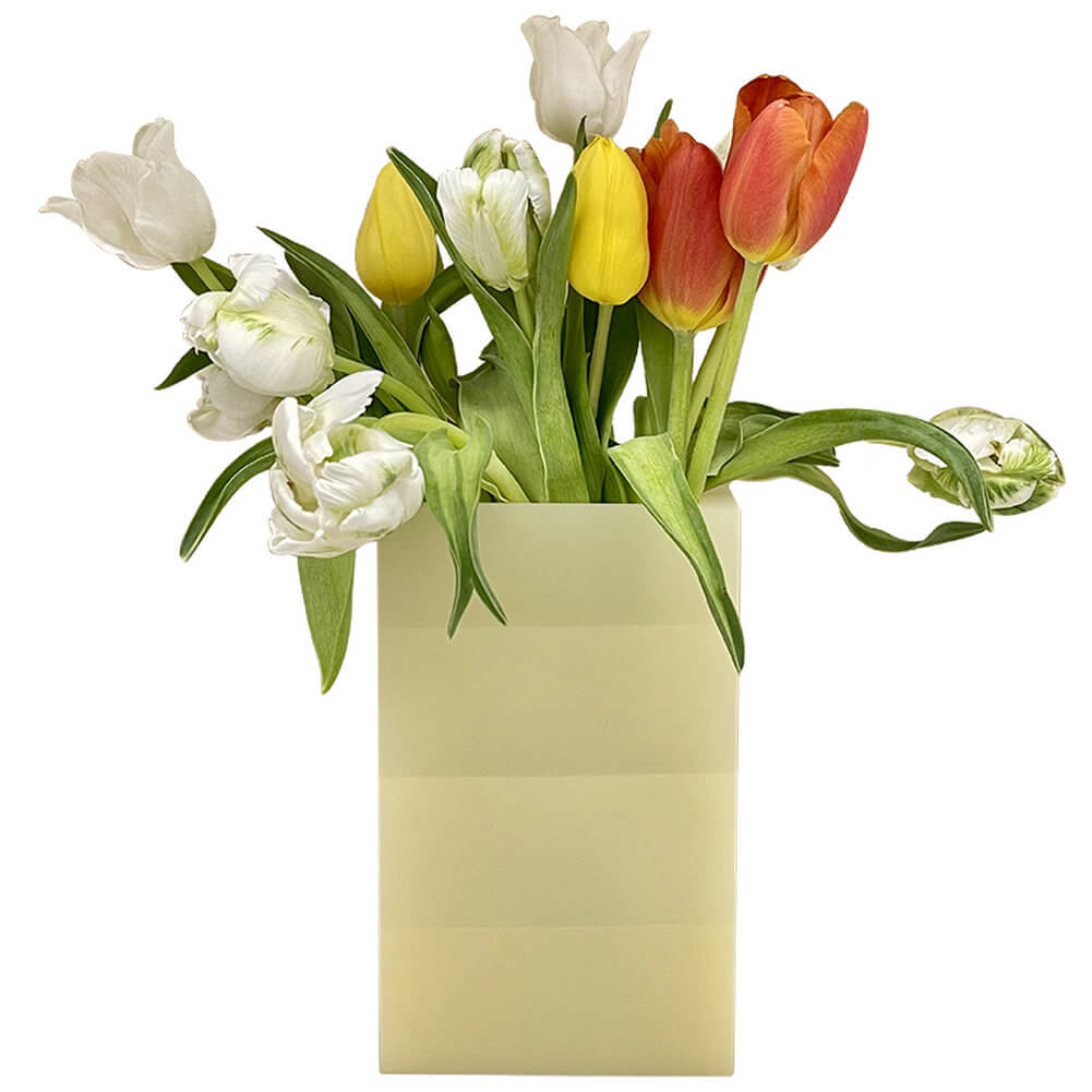 Resin Flower Vase Modern Soft Cream Color Rectangle Unique Design Flower Pot - Warmly Design