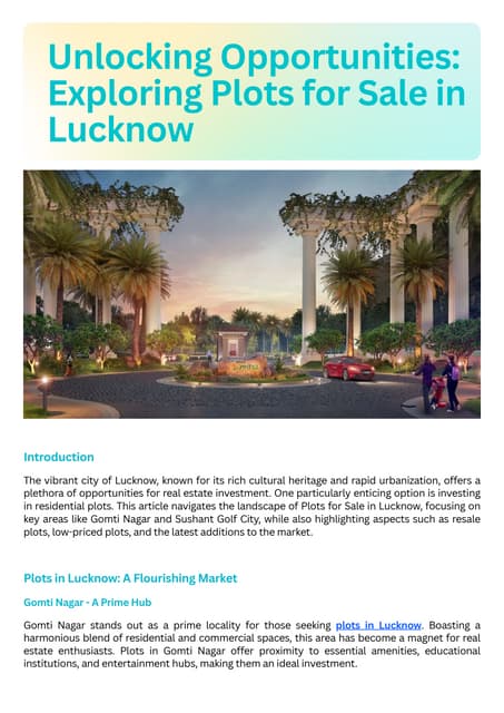 Unlock Your Dream Home: Explore Plots for Sale in Lucknow's Gomti Nagar and Sushant Golf City with Realty Assistant | PDF