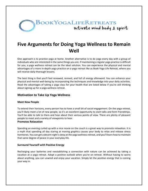 Yoga Wellness Retreats can help you reenergize yourself | PDF