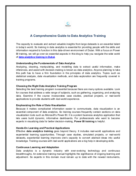 A Comprehensive Guide to Data Analytics Training