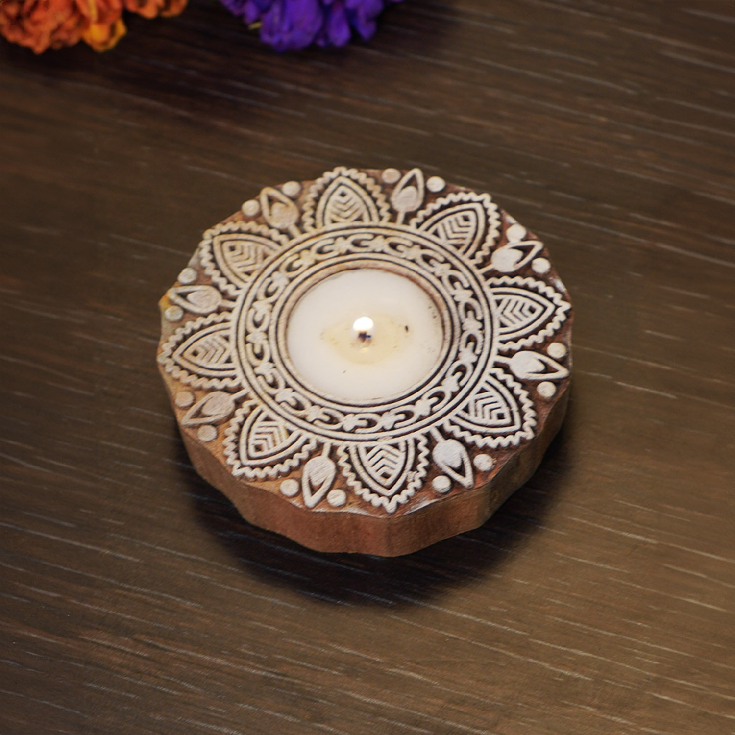 Handmade Wooden Tea Light Candle Holder | PujaNPujari