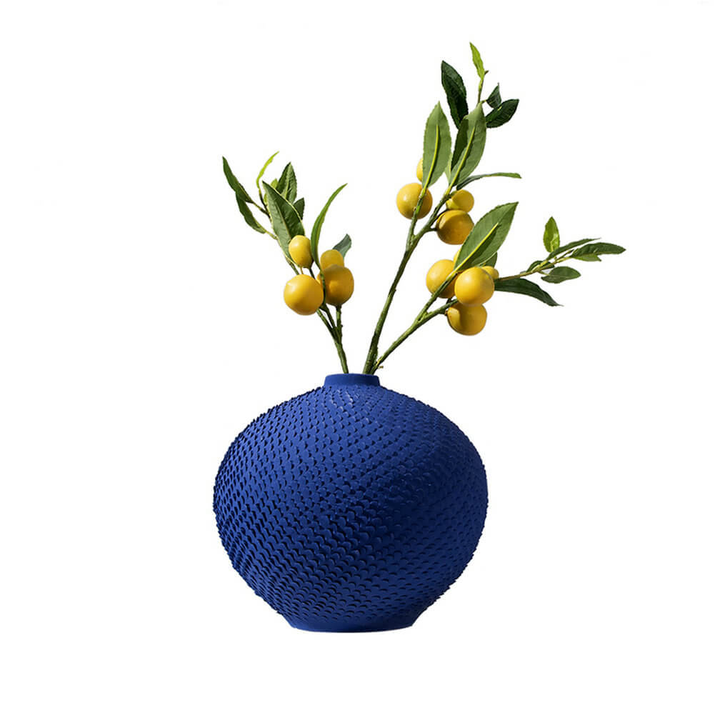 Blue Ceramic Vase Fish Scale Surface Design Centerpiece For Living Room - Warmly Design