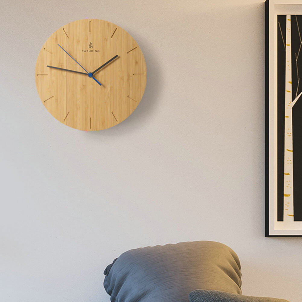 12" Bamboo Wall Clock Natural Material Soft Color Round Watches - Warmly Life