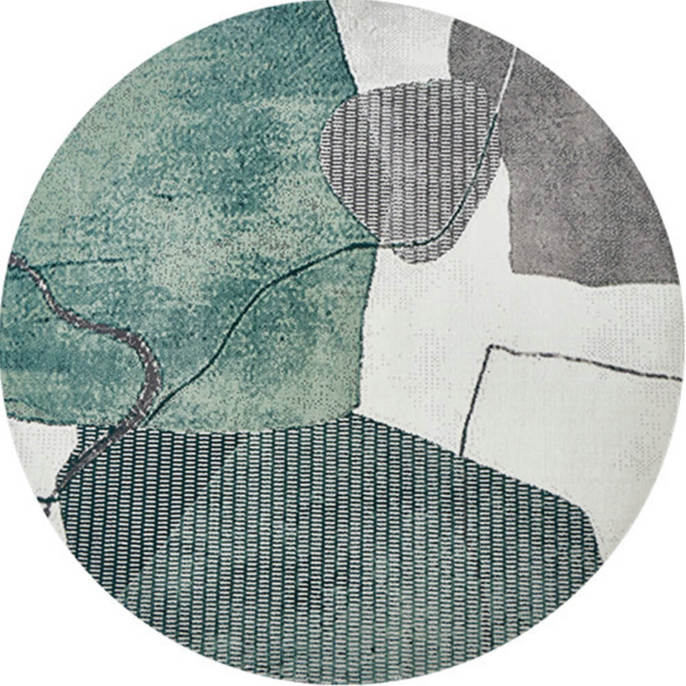 Round Green Rug Abstract Contemporary Art Design Pattern Circle Area Carpets - Warmly Home