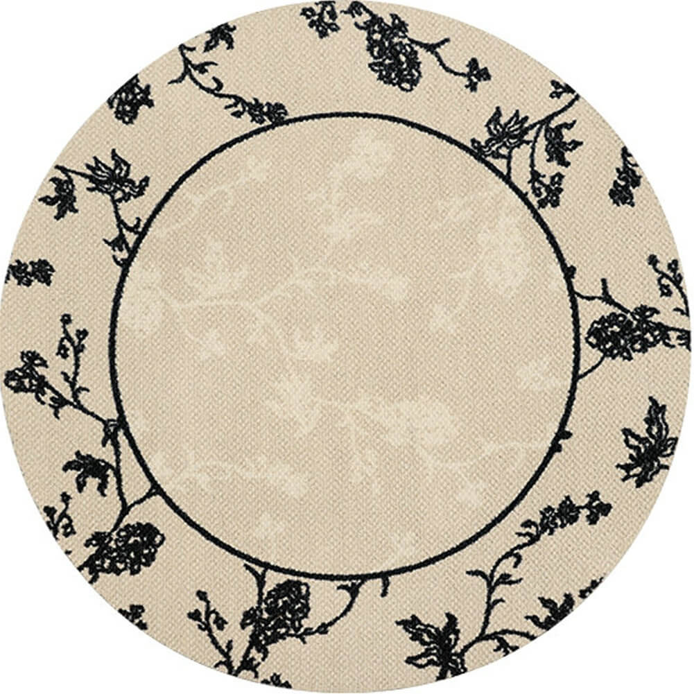 Round Wool Rugs Unique Plant Pattern Floral Pattern Beige Circle Area Carpets - Warmly Home