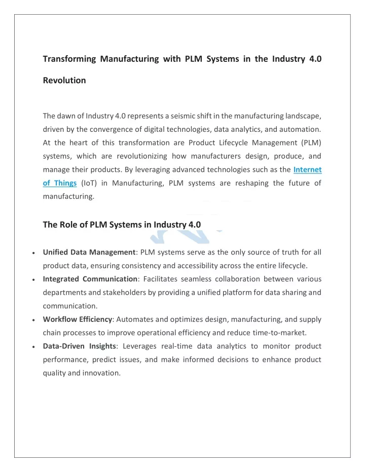 PPT - Transforming Manufacturing with PLM Systems in the Industry 4.0 PowerPoint Presentation - ID:13546562