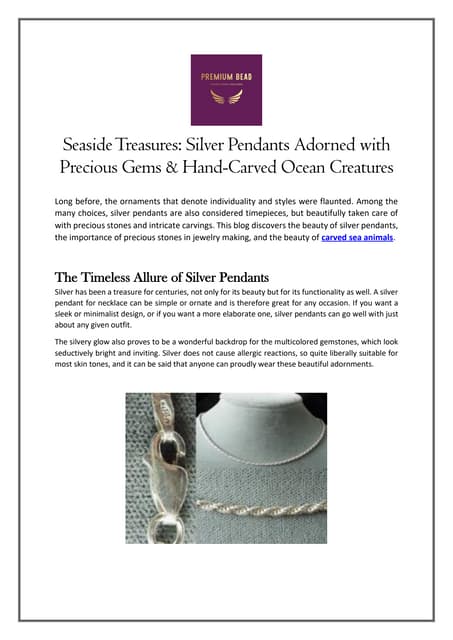 Seaside Treasures - Silver Pendants Adorned with Precious Gems & Hand-Carved Ocean Creatures | PDF