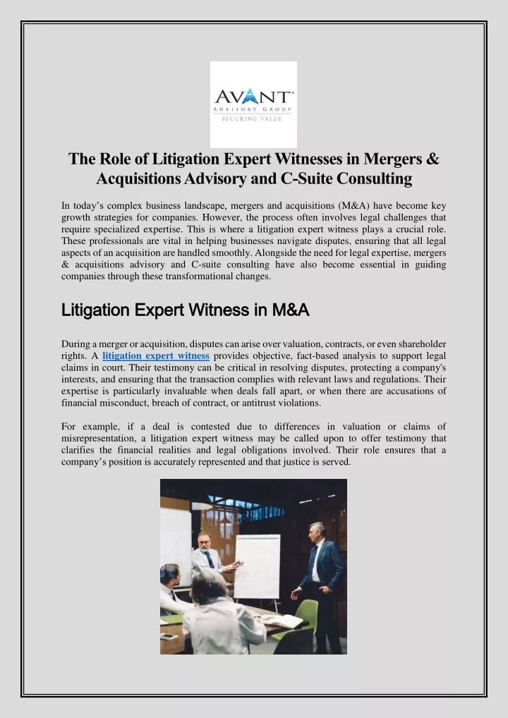 PPT - The Role of Litigation Expert Witnesses in Mergers & Acquisitions Advisory and C PowerPoint Presentation - ID:13680574