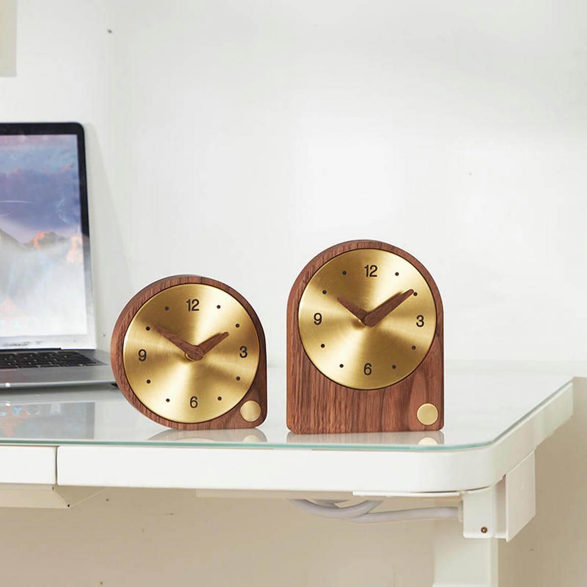 Compact Clock Walnut Wood Brass Small Table Desktop Watches for Interior Decor - Warmly Life