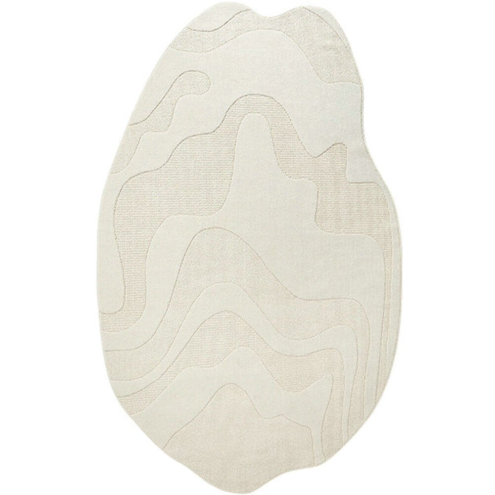 Organic Shaped Rug Beige Unique Design Contemporary Area Carpets Interior Floor Decor - Warmly Home