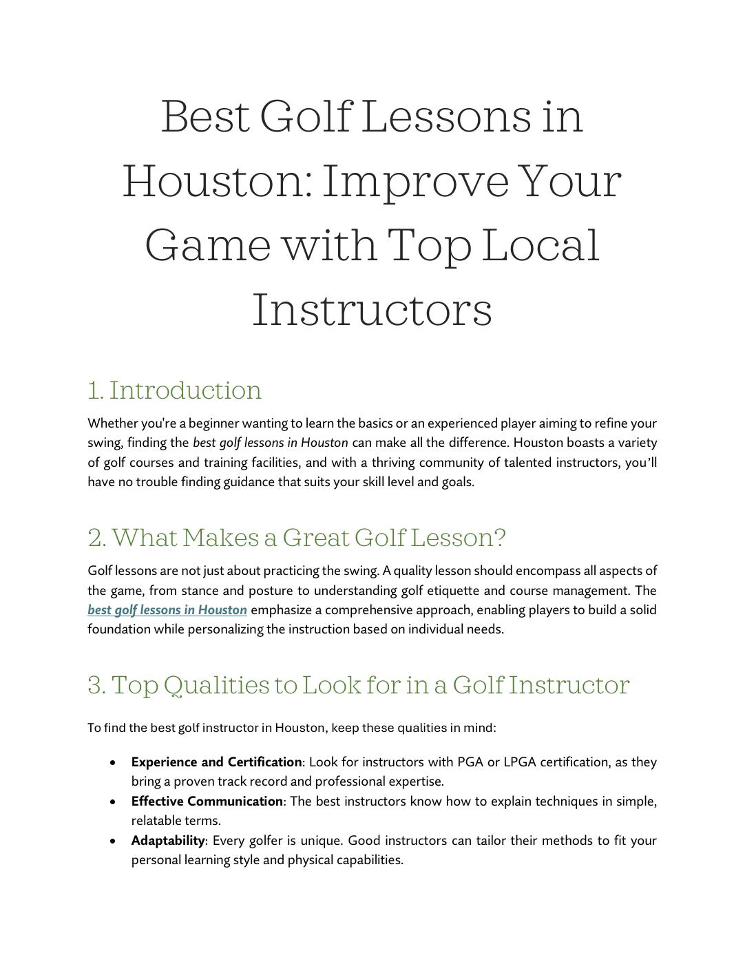 Best Golf Lessons in Houston – Professional Coaching for All Levels